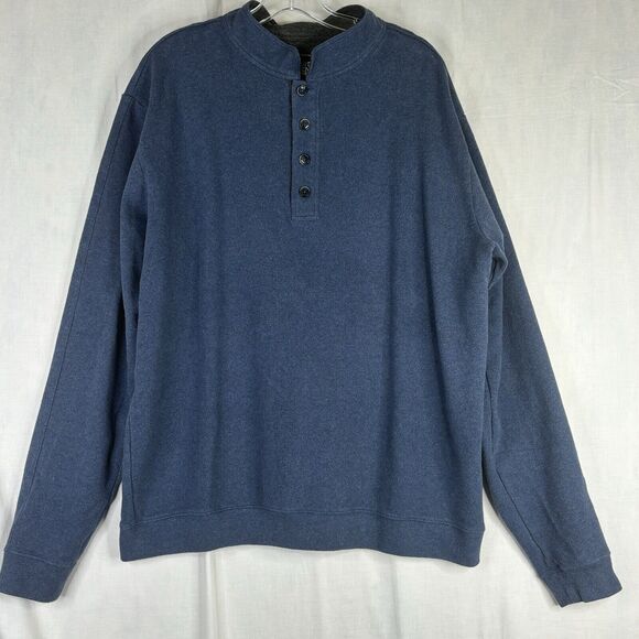 Straight Down Sweater Men Large Golf Knit Blue Solid Pullover Preppy Button Neck - Picture 3 of 14